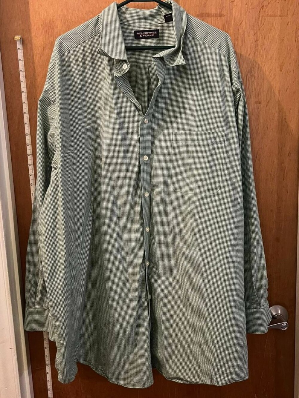 🐻Size 4X - Roundtree & Yorke - Men's Green and White Checked Long Sleeve Button